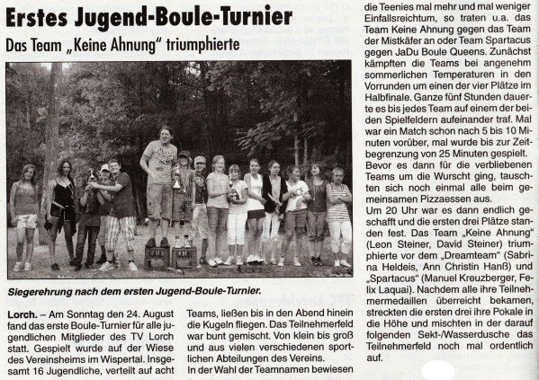 Erster Jugend-Boule-Turnier in Lorch